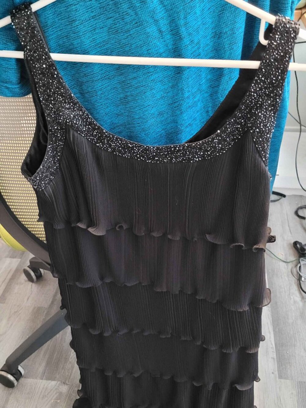 Patra Black Formal Maxi Dress — Size 10 — Pleated & Beaded — NWT